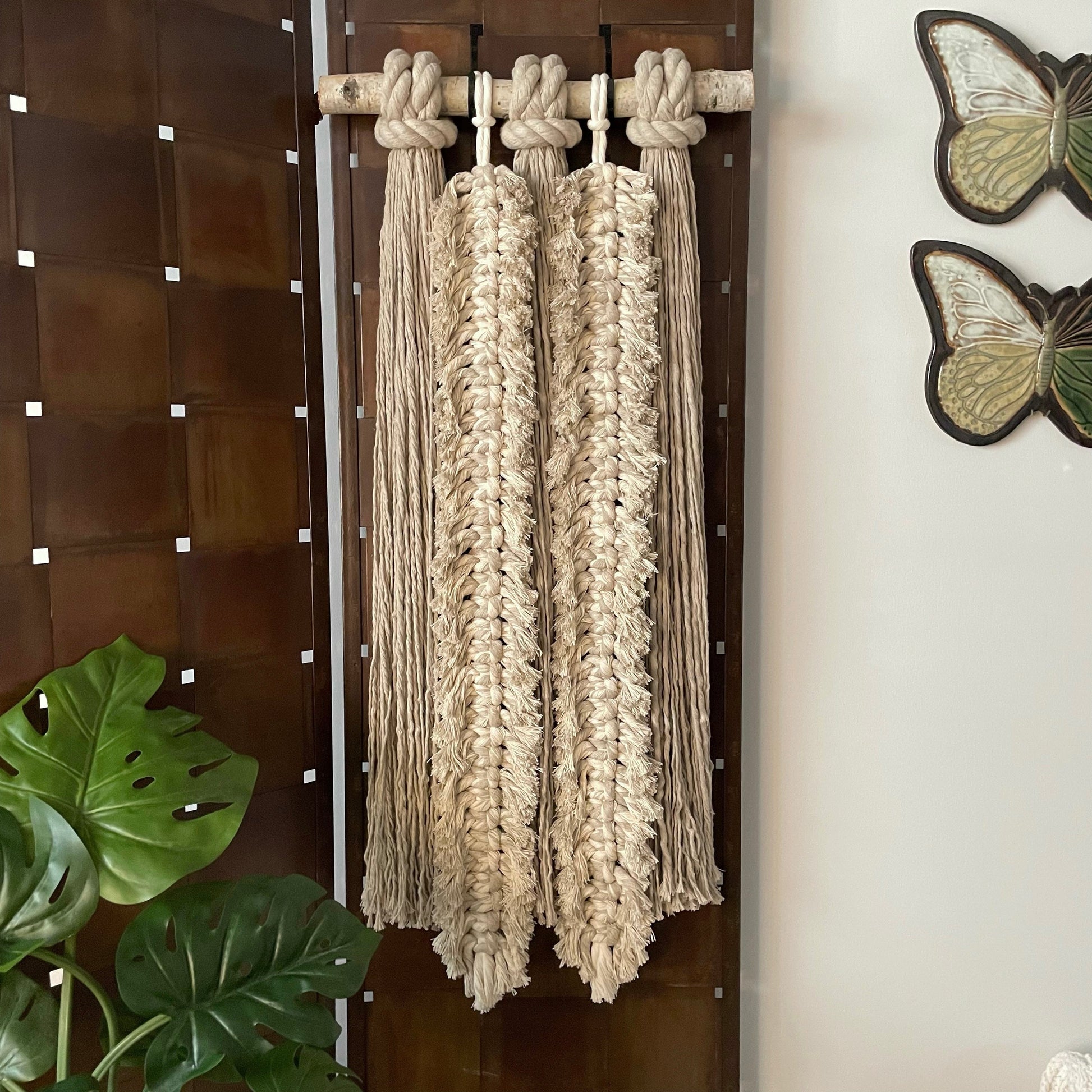 Feathery Fringe Duo Macrame Wall Hanging With Home Decor