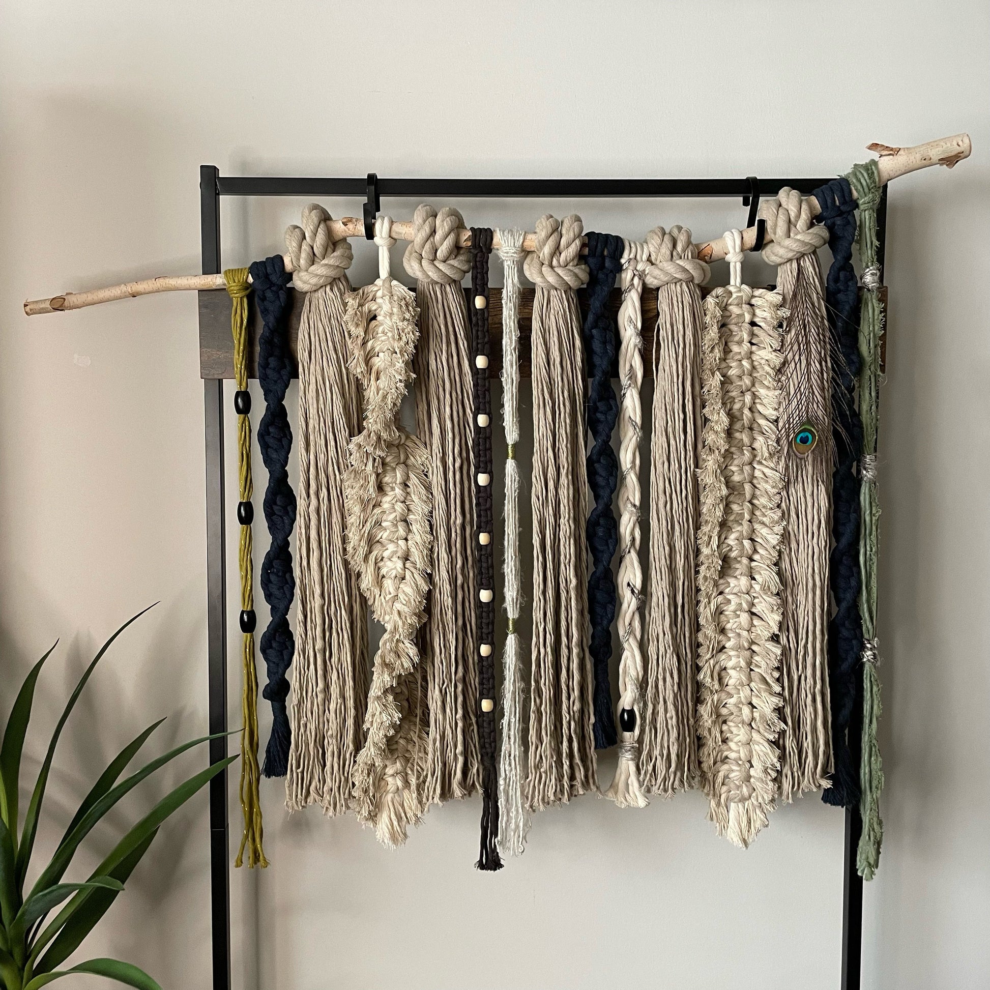 Feathery Fringe Mixed Macrame Wall Hanging With Feather Spiral-Twisted Options